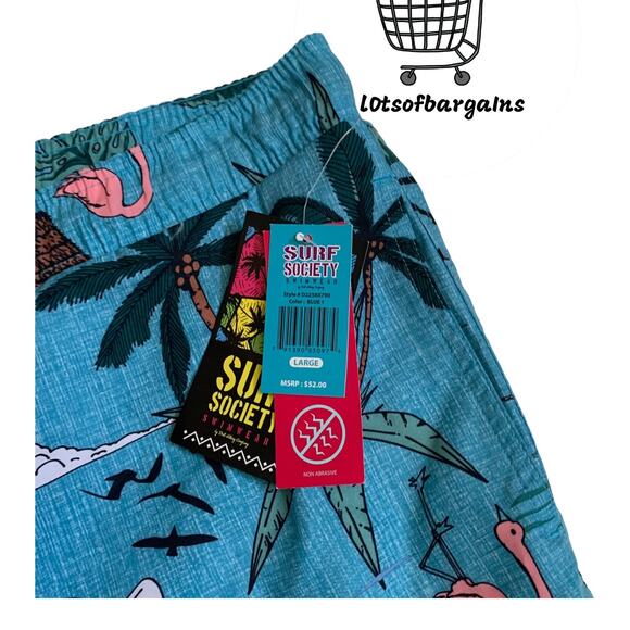 Surf Society Men's Size L Swim Trunks Shorts Palm Floral Panda Flamingos Nwt - Picture 6 of 9